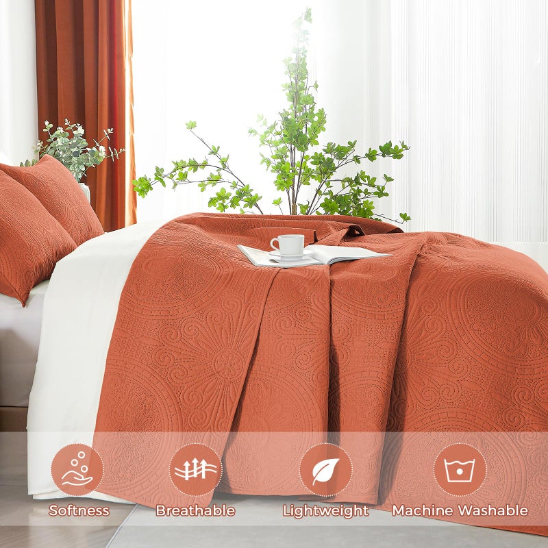 WURUIBO Burnt Orange Full/Queen Quilt Bedding Set  3 Pieces Lightweight Bedspreads with Pillow Shams  Microfiber Modern Thin Coverlet  Summer Quilted Comforter for All Season (1 Quilt  2 Shams) - Image 4